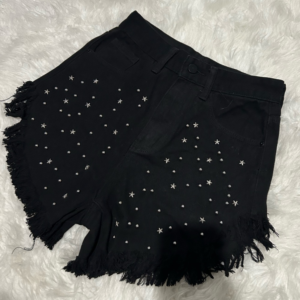 Black Star-Studded Fringe Shorts